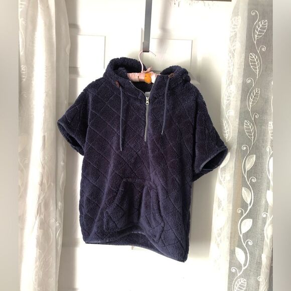 Columbia Sherpa women sz M Cozy fleece Hoodie short sleeves vest jacket pocket - Picture 2 of 8